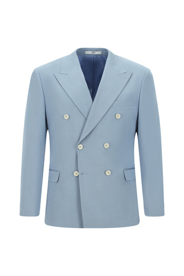 Açık Mavi Slim Fit Dar Kesim Pamuklu Lyocell Kruvaze Takım Elbise