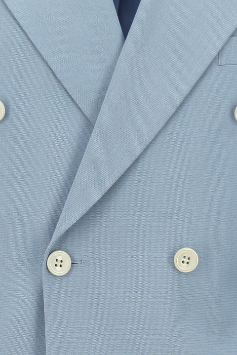 Açık Mavi 7 Drop Slim Fit Dar Kesim Pamuklu Lyocell Kruvaze Takım Elbise