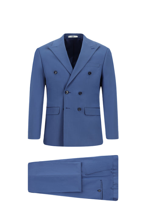 Koyu Mavi  7 Drop Super Slim Fit Eksra Dar Kesim Pamuklu Lyocell Kruvaze Takım Elbise