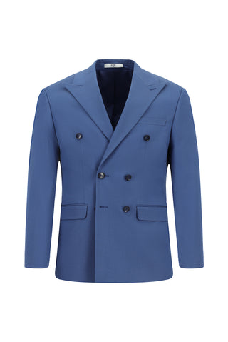  Koyu Mavi  Slim Fit Dar Kesim Pamuklu Lyocell Kruvaze Takım Elbise