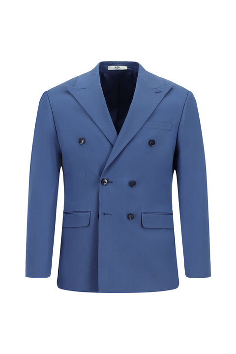 Koyu Mavi  7 Drop Slim Fit Dar Kesim Pamuklu Lyocell Kruvaze Takım Elbise