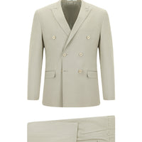 Orta Bej 7 Drop Slim Fit Dar Kesim Pamuklu Lyocell Kruvaze Takım Elbise