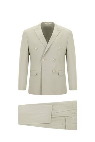  Orta Bej 7 Drop Slim Fit Dar Kesim Pamuklu Lyocell Kruvaze Takım Elbise