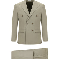 Koyu Bej 7 Drop Super Slim Fit Eksra Dar Kesim Pamuklu Lyocell Kruvaze Takım Elbise