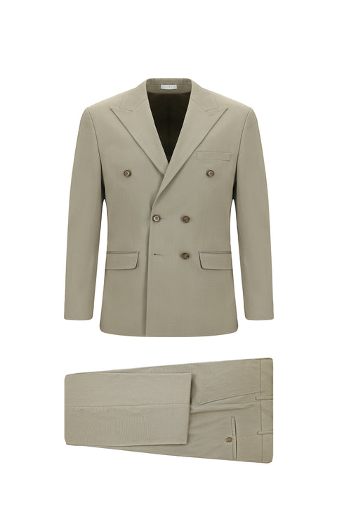 Koyu Bej 7 Drop Slim Fit Dar Kesim Pamuklu Lyocell Kruvaze Takım Elbise