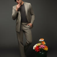 Açık Haki Regular Fit Pamuklu Lyocell Kruvaze Takım Elbise