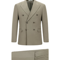 Light Khaki 7 Drop Super Slim Fit Extra Narrow Cut Cotton Lyocell Double-Breasted Suit