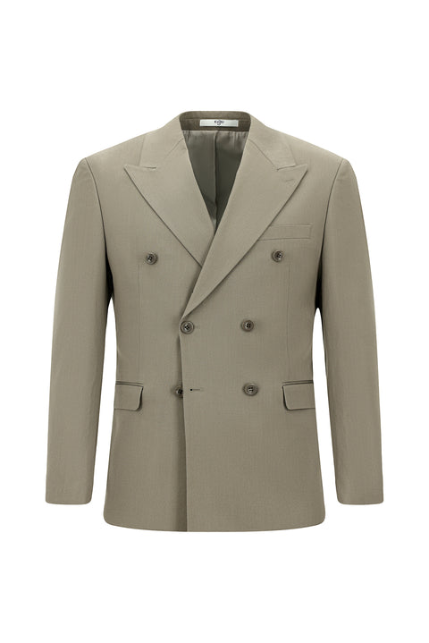 Light Khaki 7 Drop Super Slim Fit Extra Narrow Cut Cotton Lyocell Double-Breasted Suit