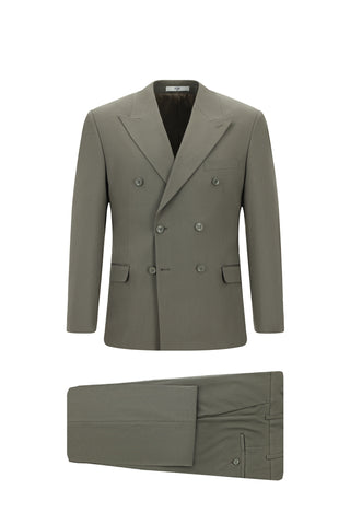  Koyu Haki Slim Fit Dar Kesim Pamuklu Lyocell Kruvaze Takım Elbise