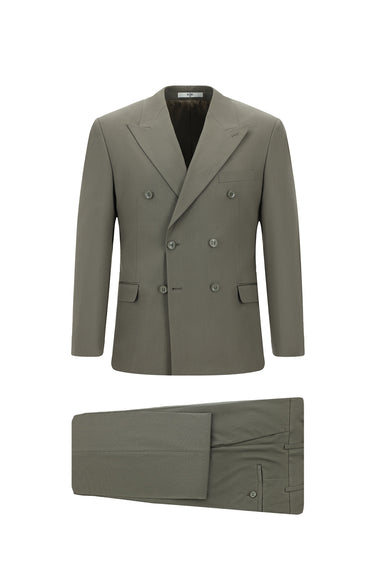  Koyu Haki Slim Fit Dar Kesim Pamuklu Lyocell Kruvaze Takım Elbise