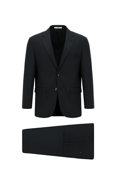 Siyah Slim Fit Dar Kesim Pamuklu Lyocell Klasik Takım Elbise