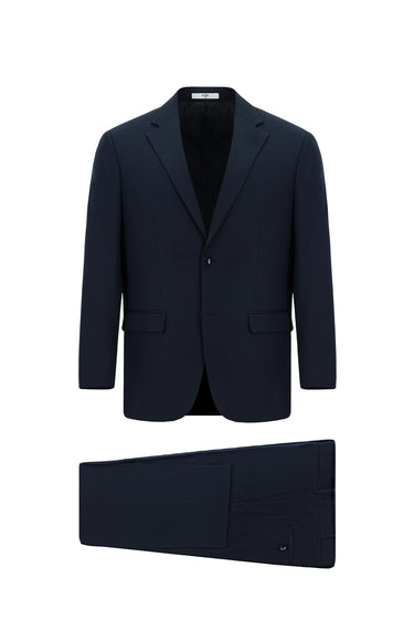 Koyu Lacivert Slim Fit Dar Kesim Pamuklu Lyocell Klasik Takım Elbise