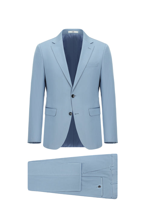 Açık Mavi 7 Drop Slim Fit Dar Kesim Pamuklu Lyocell Takım Elbise