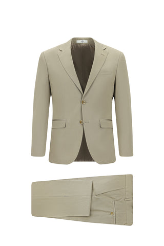  Koyu Bej Slim Fit Dar Kesim Pamuklu Lyocell Klasik Takım Elbise