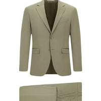 Açık Haki 7 Drop Slim Fit Dar Kesim Pamuklu Lyocell Klasik Takım Elbise