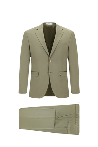  Açık Haki Slim Fit Dar Kesim Pamuklu Lyocell Klasik Takım Elbise