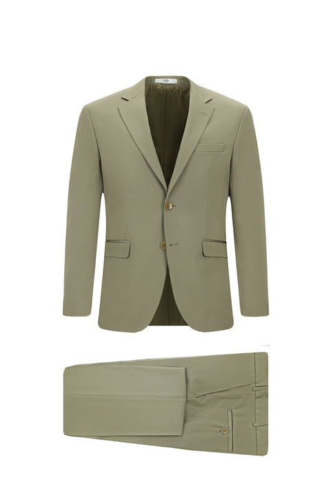 Açık Haki 7 Drop Slim Fit Dar Kesim Pamuklu Lyocell Takım Elbise