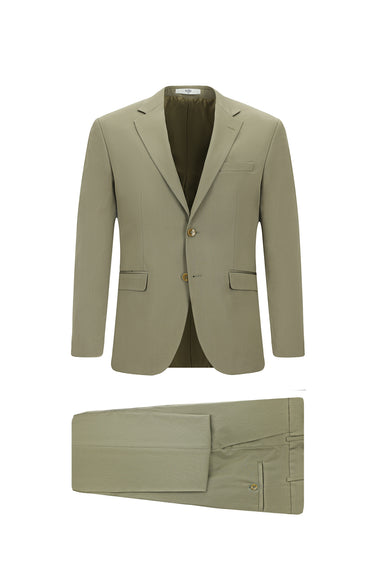 Açık Haki Slim Fit Dar Kesim Pamuklu Lyocell Klasik Takım Elbise
