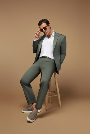  Koyu Yeşil Slim Fit Dar Kesim Pamuklu Lyocell Klasik Takım Elbise