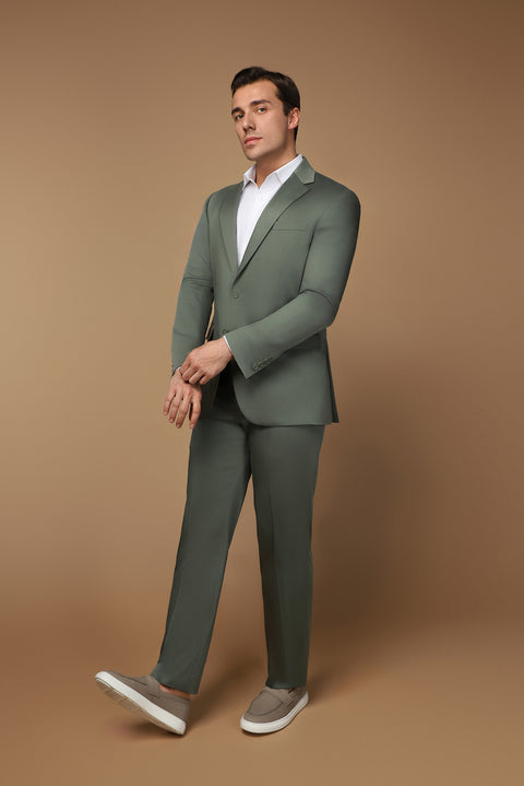 Koyu Yeşil 7 Drop Slim Fit Dar Kesim Pamuklu Lyocell Takım Elbise