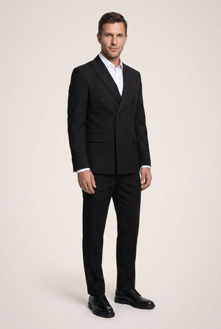  Siyah 6 Drop Regular Fit Standart Kesim Mevsimlik Kruvaze Takım Elbise