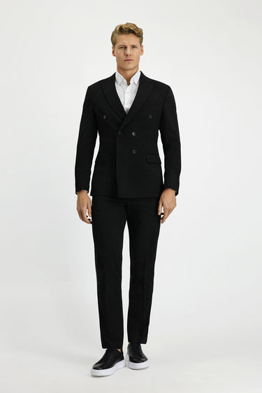  Siyah Slim Fit Dar Kesim Kruvaze Takım Elbise