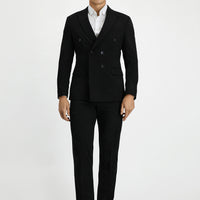 Siyah 7 Drop Slim Fit Dar Kesim Mevsimlik Kruvaze Takım Elbise