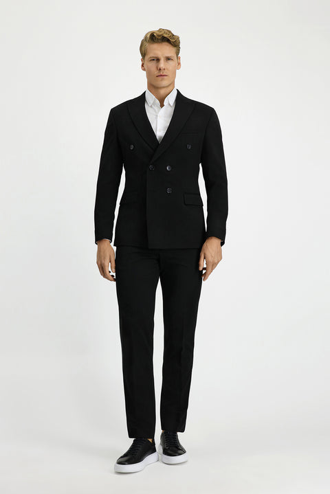 Siyah 7 Drop Slim Fit Dar Kesim Mevsimlik Kruvaze Takım Elbise