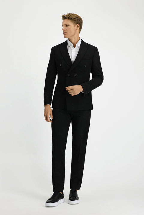 Siyah 7 Drop Slim Fit Dar Kesim Mevsimlik Kruvaze Takım Elbise