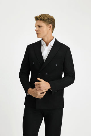  Siyah Slim Fit Dar Kesim Kruvaze Takım Elbise