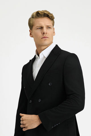  Siyah Slim Fit Dar Kesim Kruvaze Takım Elbise