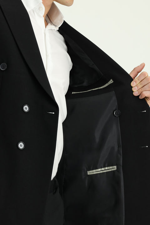 Siyah 7 Drop Slim Fit Dar Kesim Mevsimlik Kruvaze Takım Elbise