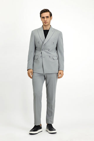  Açık Gri Slim Fit Dar Kesim Kruvaze Takım Elbise