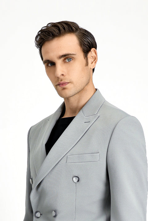 Açık Gri 7 Drop Slim Fit Dar Kesim Mevsimlik Kruvaze Takım Elbise