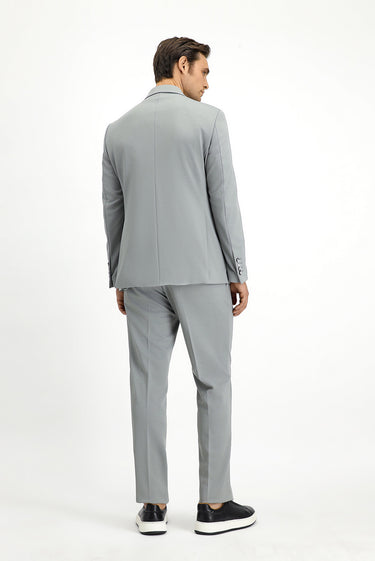 Açık Gri Slim Fit Dar Kesim Kruvaze Takım Elbise