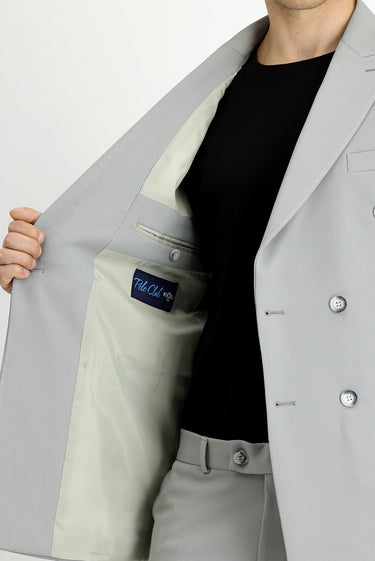 Açık Gri Slim Fit Dar Kesim Kruvaze Takım Elbise