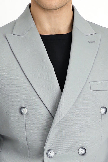 Açık Gri Slim Fit Dar Kesim Kruvaze Takım Elbise