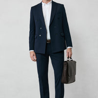 Koyu Lacivert 7 Drop Slim Fit Dar Kesim Mevsimlik Kruvaze Takım Elbise