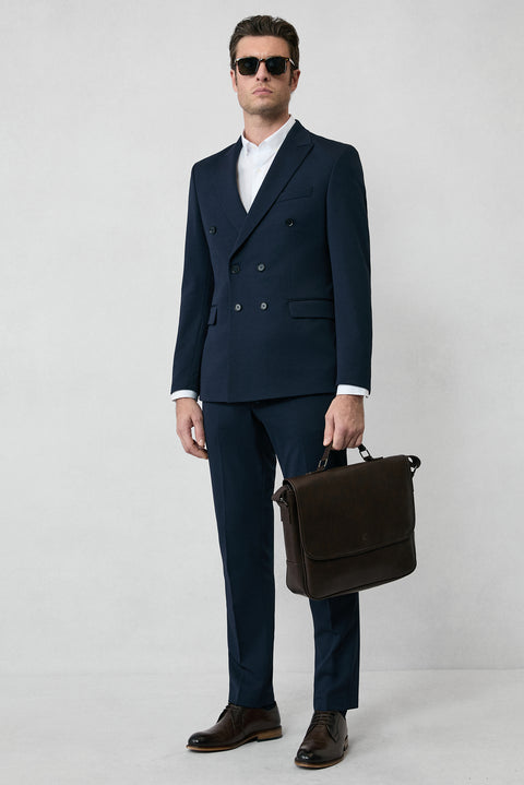 Koyu Lacivert 7 Drop Slim Fit Dar Kesim Mevsimlik Kruvaze Takım Elbise