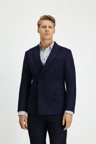  Koyu Lacivert Slim Fit Dar Kesim Kruvaze Takım Elbise