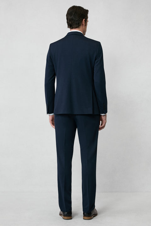 Koyu Lacivert 7 Drop Slim Fit Dar Kesim Mevsimlik Kruvaze Takım Elbise