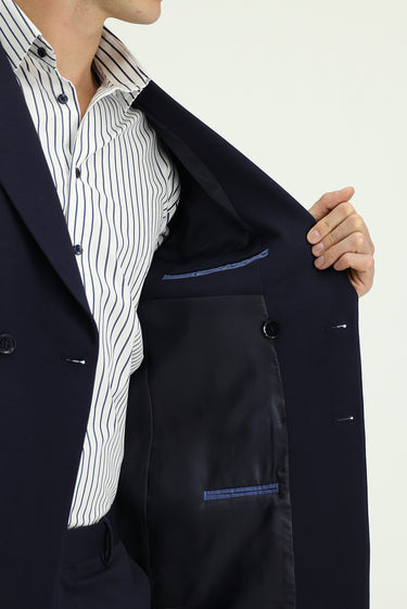 Koyu Lacivert Slim Fit Dar Kesim Kruvaze Takım Elbise