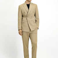 Açık Bej 6 Drop Regular Fit Standart Kesim Kruvaze Takım Elbise