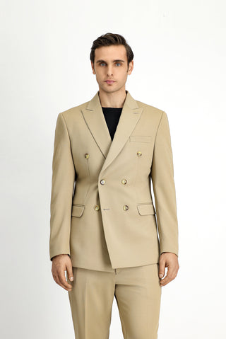  Açık Bej Slim Fit Dar Kesim Kruvaze Takım Elbise