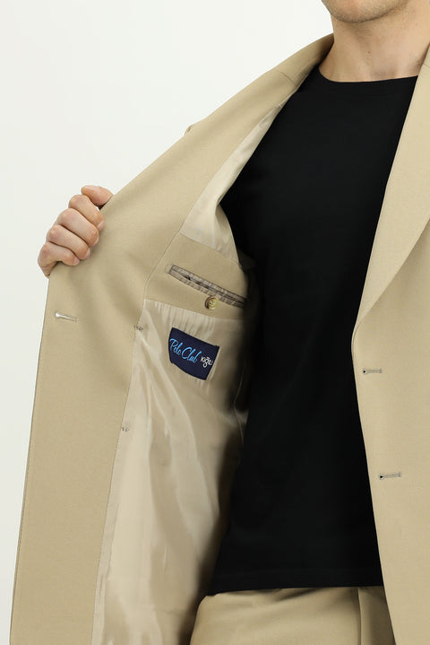 Açık Bej 7 Drop Slim Fit Dar Kesim Mevsimlik Kruvaze Takım Elbise