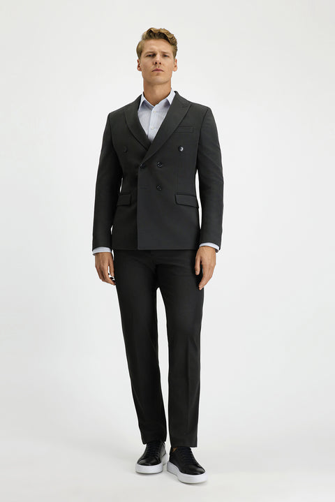 Koyu Antrasit 7 Drop Slim Fit Dar Kesim Mevsimlik Kruvaze Takım Elbise