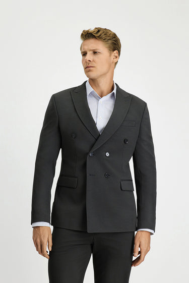  Koyu Antrasit Slim Fit Dar Kesim Kruvaze Takım Elbise