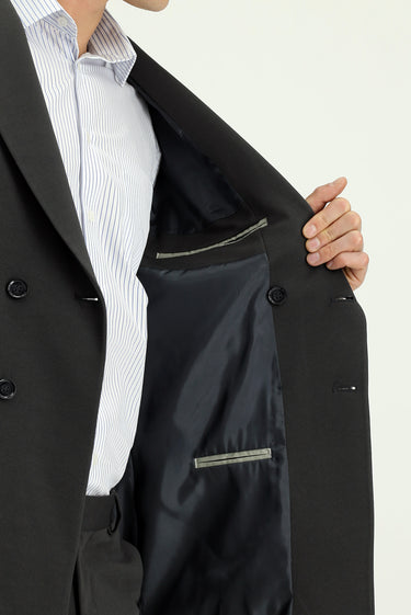 Koyu Antrasit Slim Fit Dar Kesim Kruvaze Takım Elbise