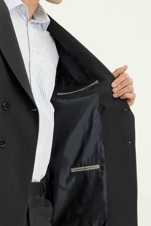 Koyu Antrasit 7 Drop Slim Fit Dar Kesim Mevsimlik Kruvaze Takım Elbise