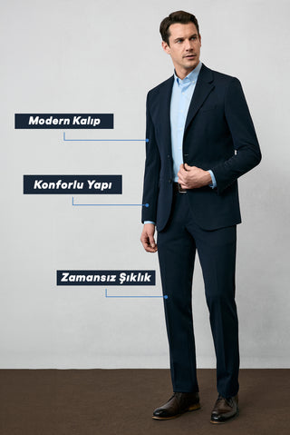  Koyu Lacivert 4 Drop Relaxed Fit Rahat Kesim Mevsimlik Takım Elbise